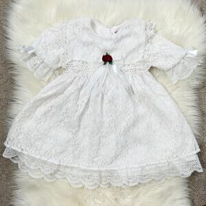 DIMPLES Vintage Dress Toddler Girls 2 Smocked White Lace Flower Girl Easter Cute